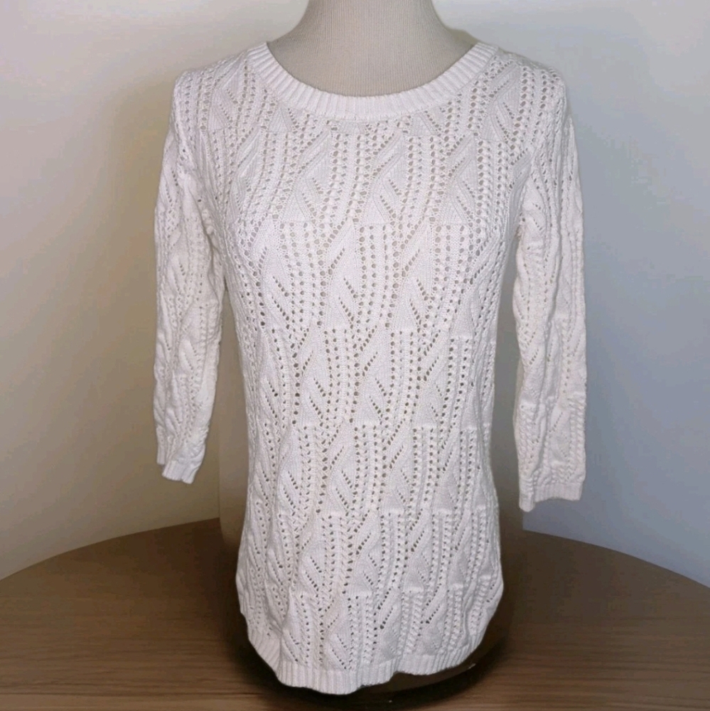 Liz Claiborne Womens White Knit Pullover Sweater Size Small